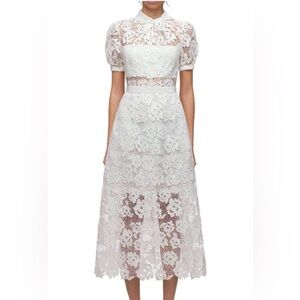 Self-Portrait White Abstract Guipure Floral Lace Midi Dress, Size US6